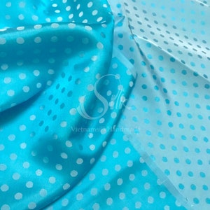 PURE MULBERRY SILK fabric by the yard - Dot silk - Turquoise Satin - Natural silk - Handmade in VietNam