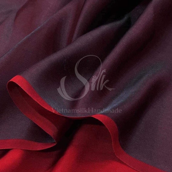 PURE MULBERRY SILK Fabric by the Yard Red Black Satin Silk 