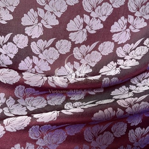 PURE MULBERRY SILK fabric by the yard - Natural silk - Handmade in VietNam- Silk with big flowers