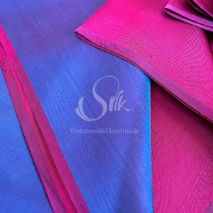 PURE MULBERRY SILK fabric by the yard - Blue Pink Satin - Two Side Silk Fabric - Natural silk - Handmade in VietNam