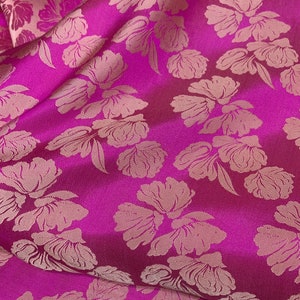 PURE MULBERRY SILK fabric by the yard - Natural silk - Handmade in VietNam- Pink silk with big flowers