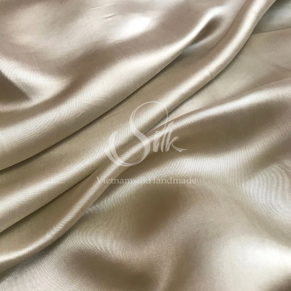 PURE MULBERRY SILK fabric by the yard - Luxury silk fabric - Natural silk - Handmade in VietNam - Light Brown Bronze  silk