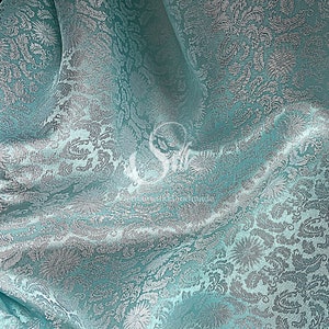 PURE MULBERRY SILK fabric by the yard - Light Blue Silk - Organic Silk - Floral Silk - Natural silk - Handmade in VietNam