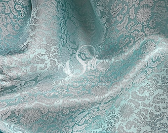 Floral Mulberry Silk Fabric - Light Blue, Handmade in Vietnam