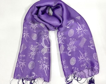 SILK SCARF| Natural Mulberry silk | Hand Dyed Scarf | Violet Purple Silk Scarf | Whole Sale Silk Scarves | Gift for her | Made in Vietnam
