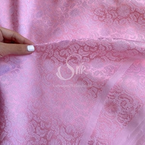 PURE MULBERRY SILK fabric by the yard - Natural silk - Handmade in VietNam- Baby Pink silk with flowers