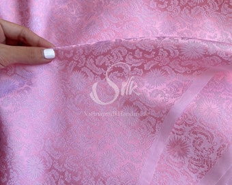 PURE MULBERRY SILK fabric by the yard - Natural silk - Handmade in VietNam- Baby Pink silk with flowers