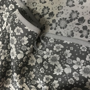 PURE MULBERRY SILK fabric by the yard - Floral Silk - Dark Grey Silk - Natural silk - Handmade in VietNam