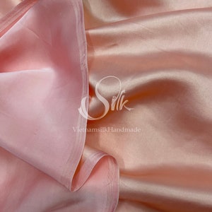 PURE MULBERRY SILK fabric by the yard - Light Pink Orange - Natural silk - Handmade in VietNam