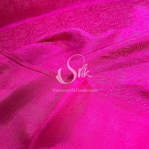 PURE MULBERRY SILK fabric by the yard - Natural silk - Handmade in VietNam - Hot Pink silk with Cabbage flowers
