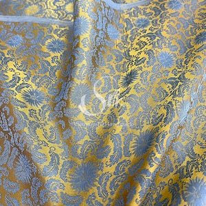 PURE MULBERRY SILK fabric by the yard - Floral Silk - Golden Silk with Flowers - Natural silk - Handmade in VietNam