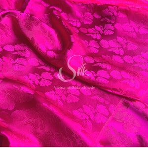PURE MULBERRY SILK fabric by the yard - Natural silk - Handmade in VietNam - Hot Pink silk with big flowers - Floral Silk