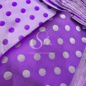 PURE MULBERRY SILK fabric by the yard - Purple dot Silk- Big Dot Silk - Natural silk - Handmade in VietNam - Polka dot silk