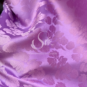 PURE MULBERRY SILK fabric by the yard - Natural silk - Handmade in VietNam- Purple silk with big flowers