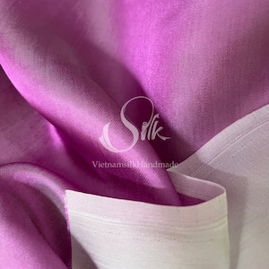 PURE MULBERRY SILK Satin fabric by the yard - 2 sided silk- Pink purple and White silk satin - Natural silk - Handmade in VietNam