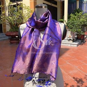 SILK SCARF| Natural Mulberry silk | Hand Dyed Scarf | Bronze Navy silk scarf | Whole Sale Silk Scarves | Gift for her | Made in Vietnam