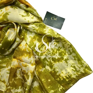 SILK SCARF| 100% Natural Mulberry silk | Hand Dyed Scarf | Whole Sale Silk Scarves | Gift for her | Made in Vietnam | Green Scarf