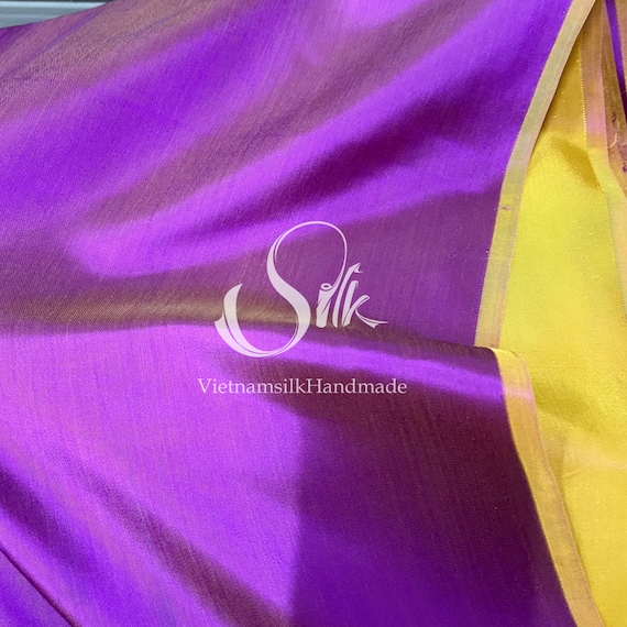 PURE MULBERRY SILK Satin Fabric by the Yard Purple Yellow Etsy