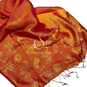 SILK SCARF| Natural Mulberry silk | Hand Dyed Scarf |  Orange silk scarf | Whole Sale Silk Scarves | Gift for her | Made in Vietnam