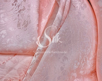 PURE MULBERRY SILK fabric by the yard - Baby Pink Fabric - Pink Silk - Floral Silk - Natural silk - Handmade in VietNam