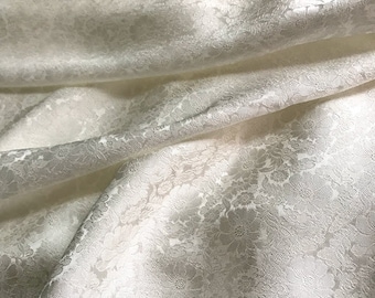 White PURE MULBERRY SILK fabric by the yard - Floral Silk - Daisy Flower - Natural silk - Handmade in VietNam