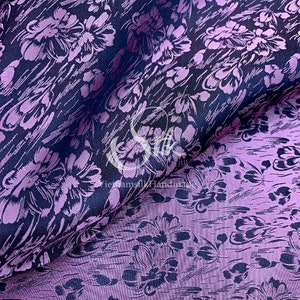 PURE MULBERRY SILK fabric by the yard - Luxury Silk - Floral Silk- Dark Purple silk with Flowers - Natural silk -  Handmade in VietNam