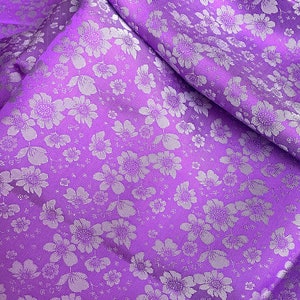 PURE MULBERRY SILK fabric by the yard - Floral purple silk - Natural silk - Handmade in VietNam