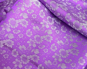 PURE MULBERRY SILK fabric by the yard - Floral purple silk - Natural silk - Handmade in VietNam