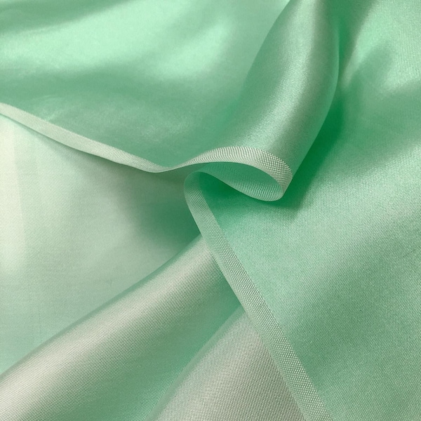 PURE MULBERRY SILK fabric by the yard - Luxury Mint Silk - Natural silk - Handmade in VietNam- Mint Silk Fabric