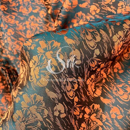 PURE MULBERRY SILK Fabric by the Yard Green Silk With Orange Etsy