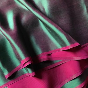 PURE MULBERRY SILK fabric by the yard - Luxury silk - Green and hot pink - Natural silk - Handmade in VietNam