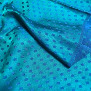 PURE MULBERRY SILK fabric by the yard - Dark Peacock Teal Silk - Polka dot Silk fabric - Natural silk - Handmade in VietNam