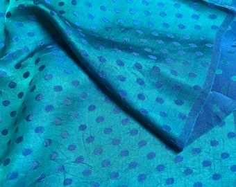 PURE MULBERRY SILK fabric by the yard - Dark Peacock Teal Silk - Polka dot Silk fabric - Natural silk - Handmade in VietNam