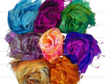 BUFANDA DE SEDA / 100% seda de morera natural / Bufanda teñida a mano / Bufanda delgada / Mezcla de colores / Bufandas de seda de venta completa / Regalo para ella / Hecho en Vietnam