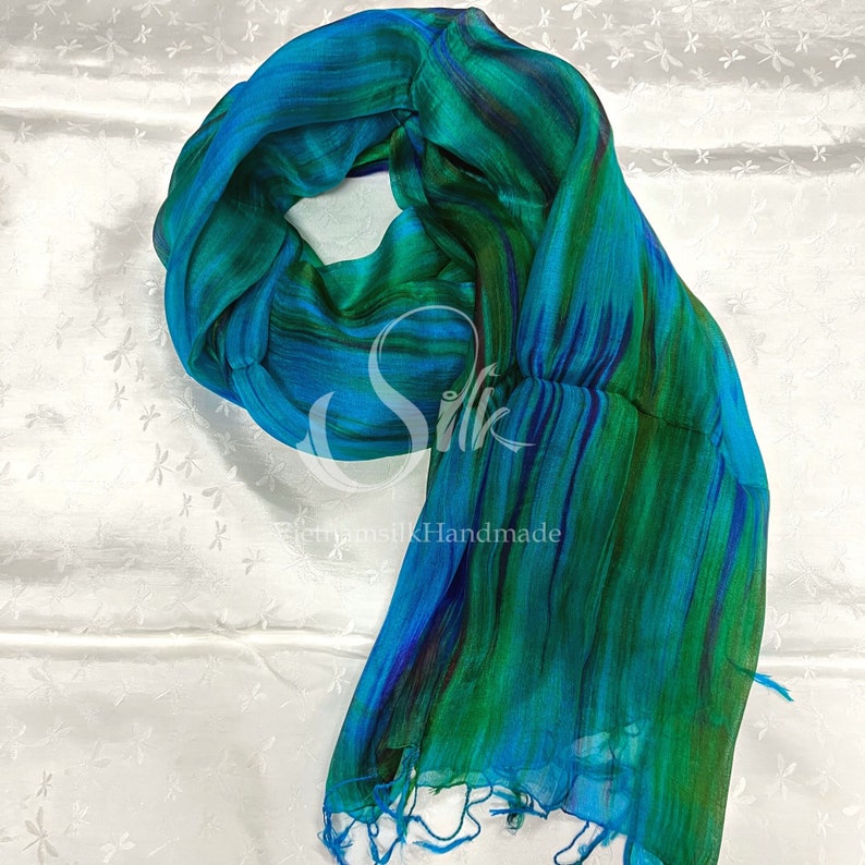 SILK SCARF 100% Natural Mulberry silk Hand Dyed Scarf Thin Scarf Mixing Color Whole Sale Silk Scarves Gift for her Made in Vietnam zdjęcie 6