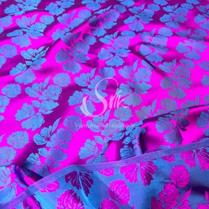 MULBERRY SILK fabric by the yard - Natural silk - Handmade in VietNam - Purple silk with Navy flowers