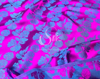 MULBERRY SILK fabric by the yard - Natural silk - Handmade in VietNam - Purple silk with Navy flowers