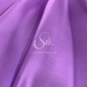 PURE MULBERRY SILK fabric by the yard - Luxury purple silk - Natural silk - Handmade in VietNam- Lilac Purple Silk Fabric