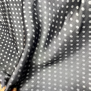 PURE MULBERRY SILK fabric by the yard - Dark grey dot Silk - Natural silk - Handmade in VietNam - White Grey polka dot silk