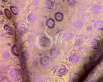 PURE MULBERRY SILK fabric by the yard - Rose patterns - Floral Silk - Natural silk - Handmade in VietNam