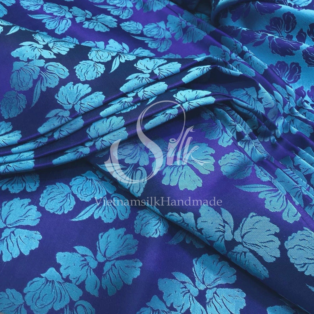 PURE MULBERRY SILK Fabric by the Yard Floral Blue Silk Etsy