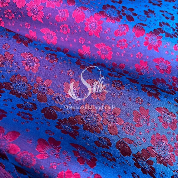 PURE MULBERRY SILK Fabric by the Yard Natural Silk Handmade in Vietnam  Green Floral Silk 