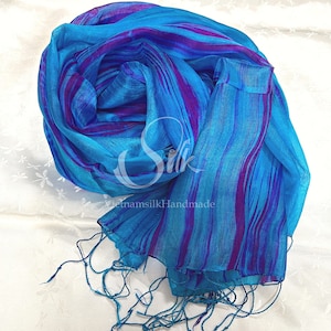 SILK SCARF 100% Natural Mulberry silk Hand Dyed Scarf Thin Scarf Mixing Color Whole Sale Silk Scarves Gift for her Made in Vietnam zdjęcie 7