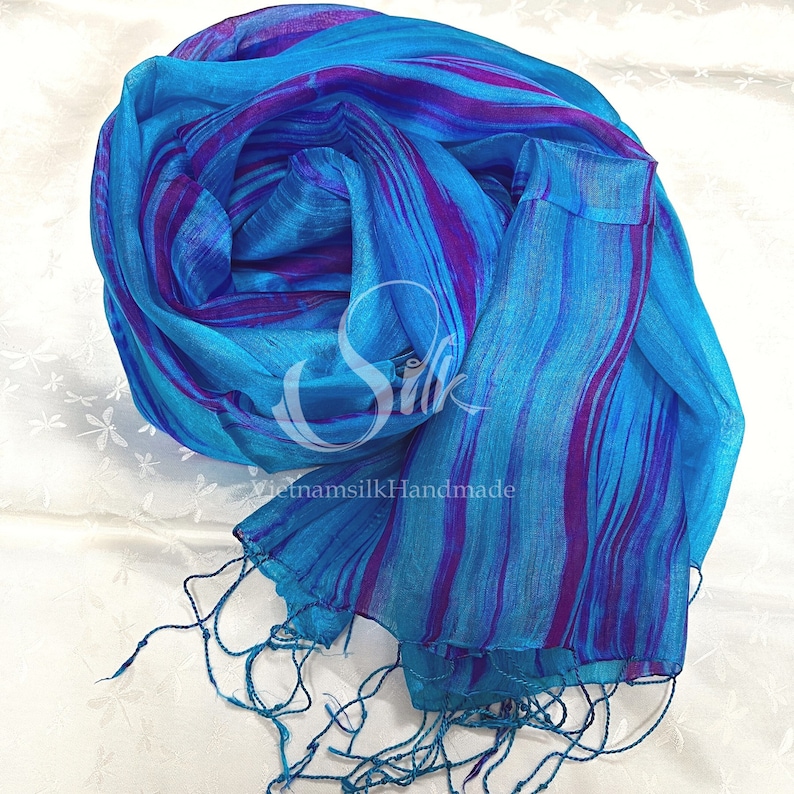 SILK SCARF 100% Natural Mulberry silk Hand Dyed Scarf Thin Scarf Mixing Color Whole Sale Silk Scarves Gift for her Made in Vietnam zdjęcie 7