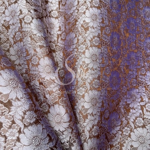 PURE MULBERRY SILK fabric by the yard - Natural silk - Handmade in VietNam - Daisy pattern - Bronze Brown Silk with flowers