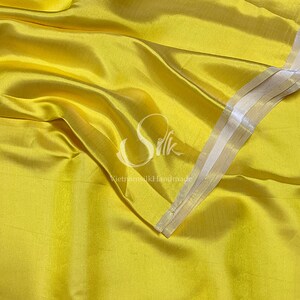Yellow White - PURE MULBERRY SILK fabric by the yard - Two Sided Silk - Natural silk - Handmade in VietNam