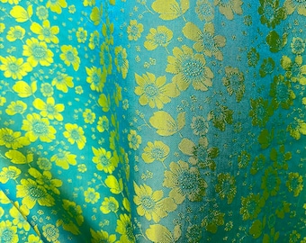 PURE MULBERRY SILK fabric by the yard - Natural silk - Turquoise Silk - Chartreuse Green Silk Handmade in VietNam- Silk with flower pattern