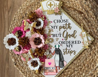 Custom Personalized Graduation Cap Topper Hot Pink Black White Gold Girl Clipart God Ordered My Steps