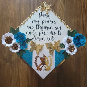 Custom Personalized Graduation Cap Topper Guatemala Guatemalan Flag Mexican Hispanic Nurse RN Teacher Floral Butterfly Roses Sunflower