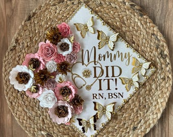 Personalized Nursing School Graduation Cap for Moms – RN BSN MSN Custom Grad Topper Gift Decor